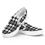 Grey Houndstooth Pattern Print White Slip On Shoes