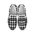 Grey Houndstooth Pattern Print White Slip On Shoes