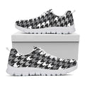 Grey Houndstooth Pattern Print White Running Shoes