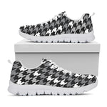 Grey Houndstooth Pattern Print White Sneakers
