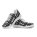 Grey Houndstooth Pattern Print White Sneakers