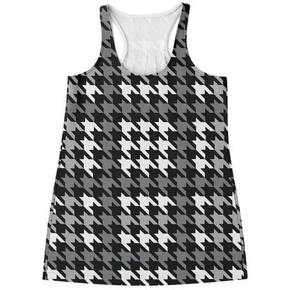 Grey Houndstooth Pattern Print Women's Racerback Tank Top