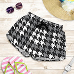 Grey Houndstooth Pattern Print Women's Shorts