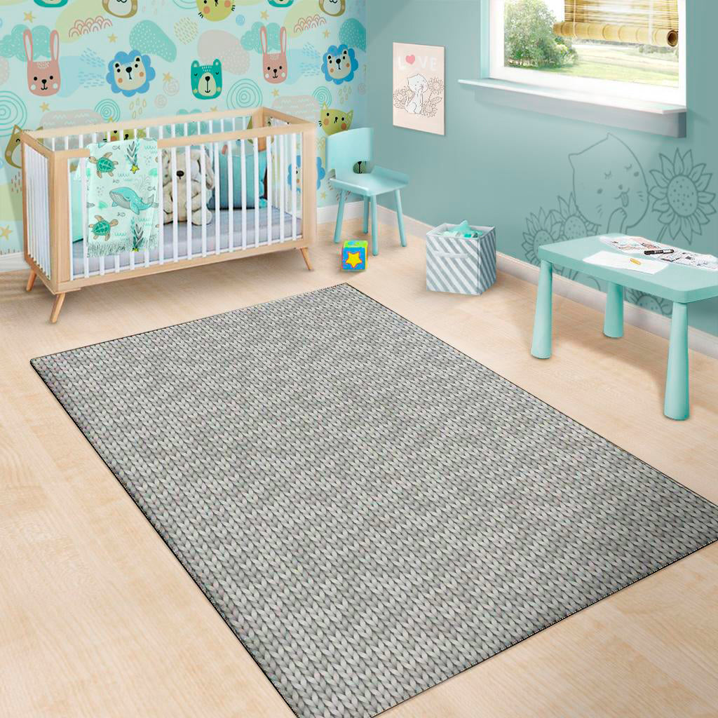 Grey Knitted Pattern Print Area Rug