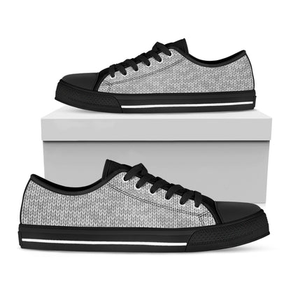 Grey Knitted Pattern Print Black Low Top Shoes