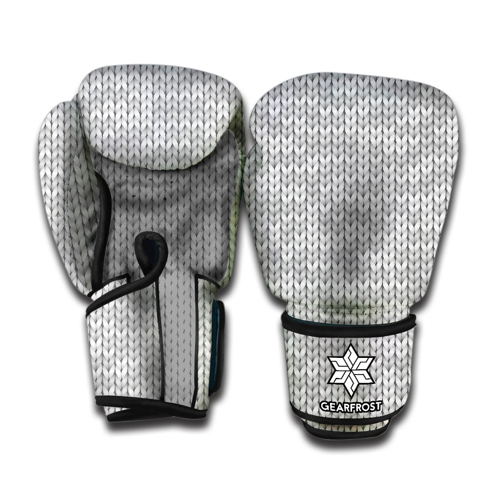 Grey Knitted Pattern Print Boxing Gloves