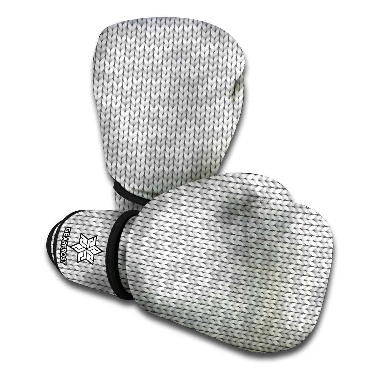 Grey Knitted Pattern Print Boxing Gloves