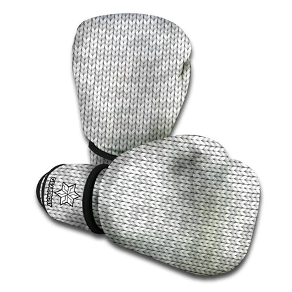 Grey Knitted Pattern Print Boxing Gloves