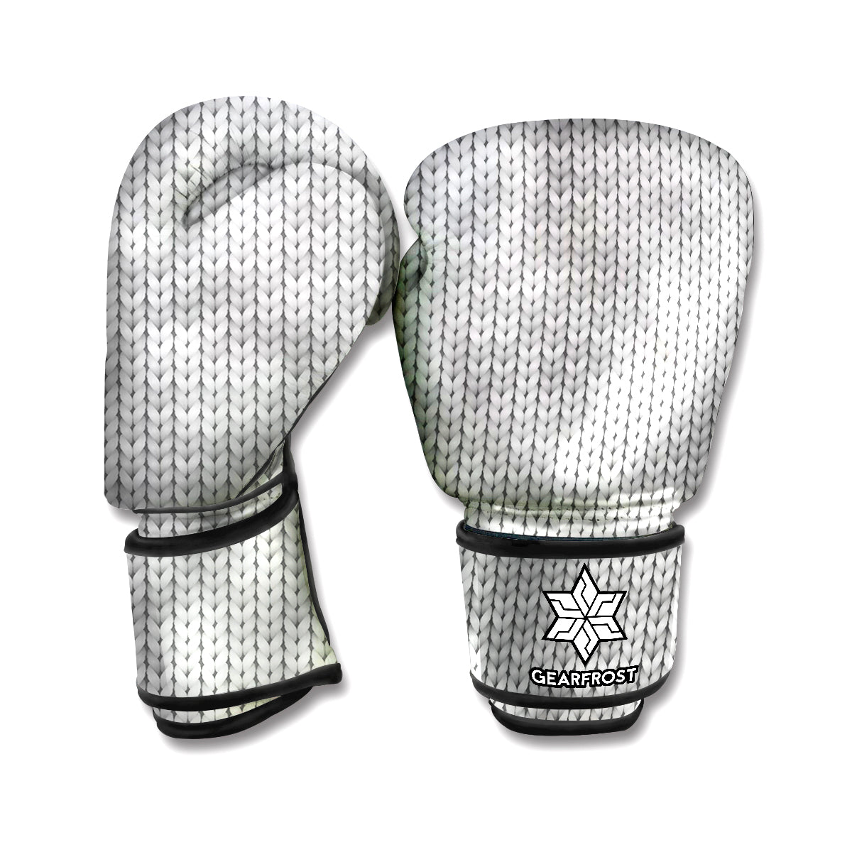 Grey Knitted Pattern Print Boxing Gloves