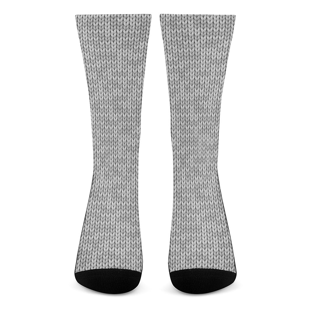 Grey Knitted Pattern Print Crew Socks
