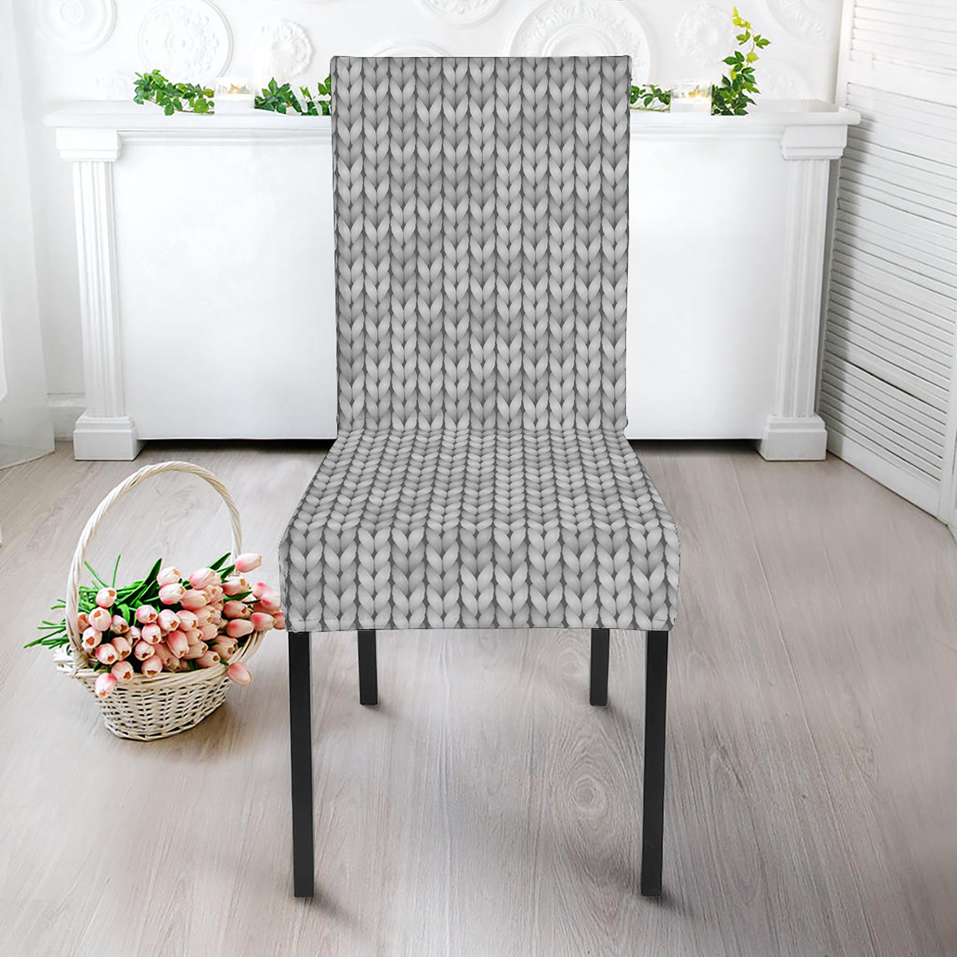 Grey Knitted Pattern Print Dining Chair Slipcover