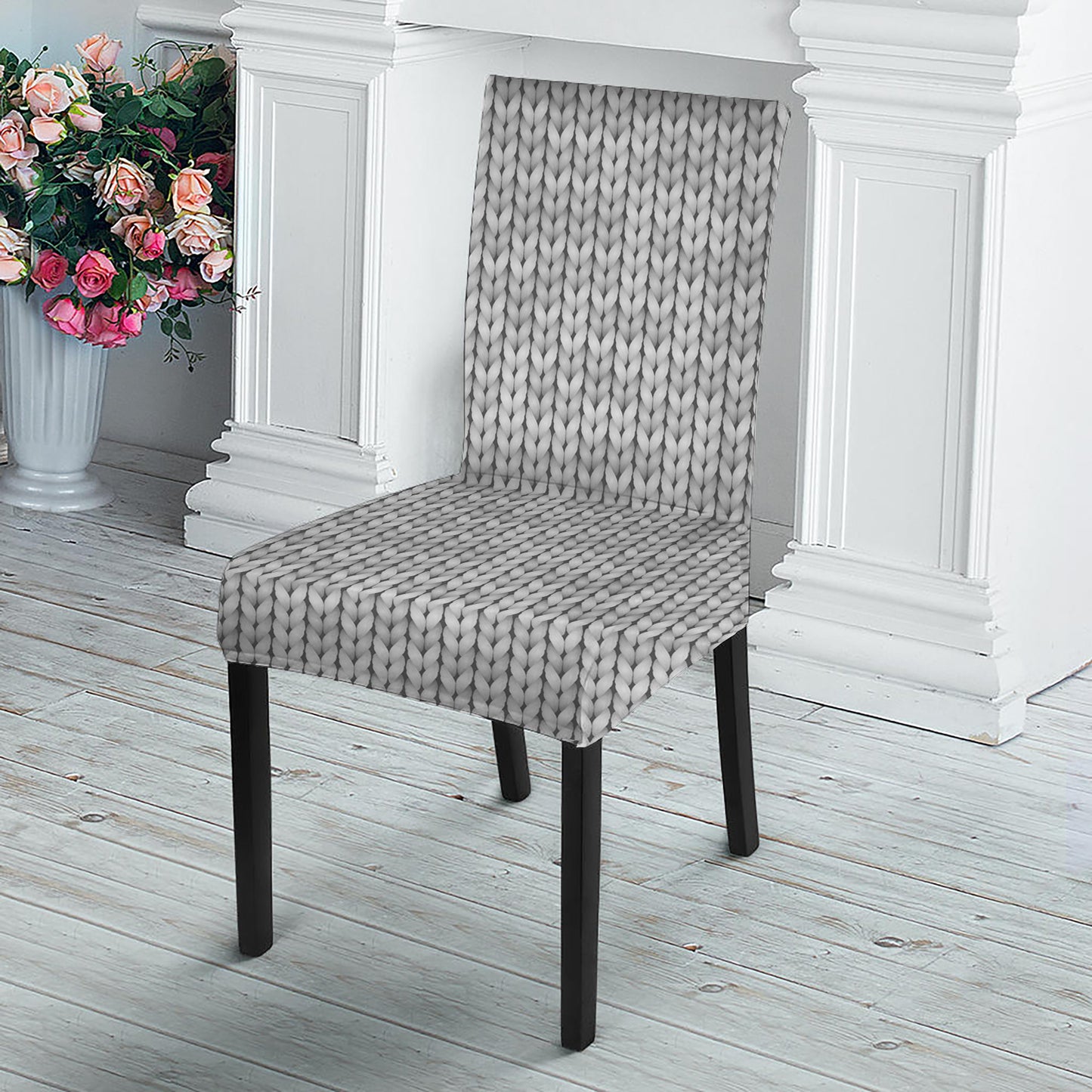 Grey Knitted Pattern Print Dining Chair Slipcover