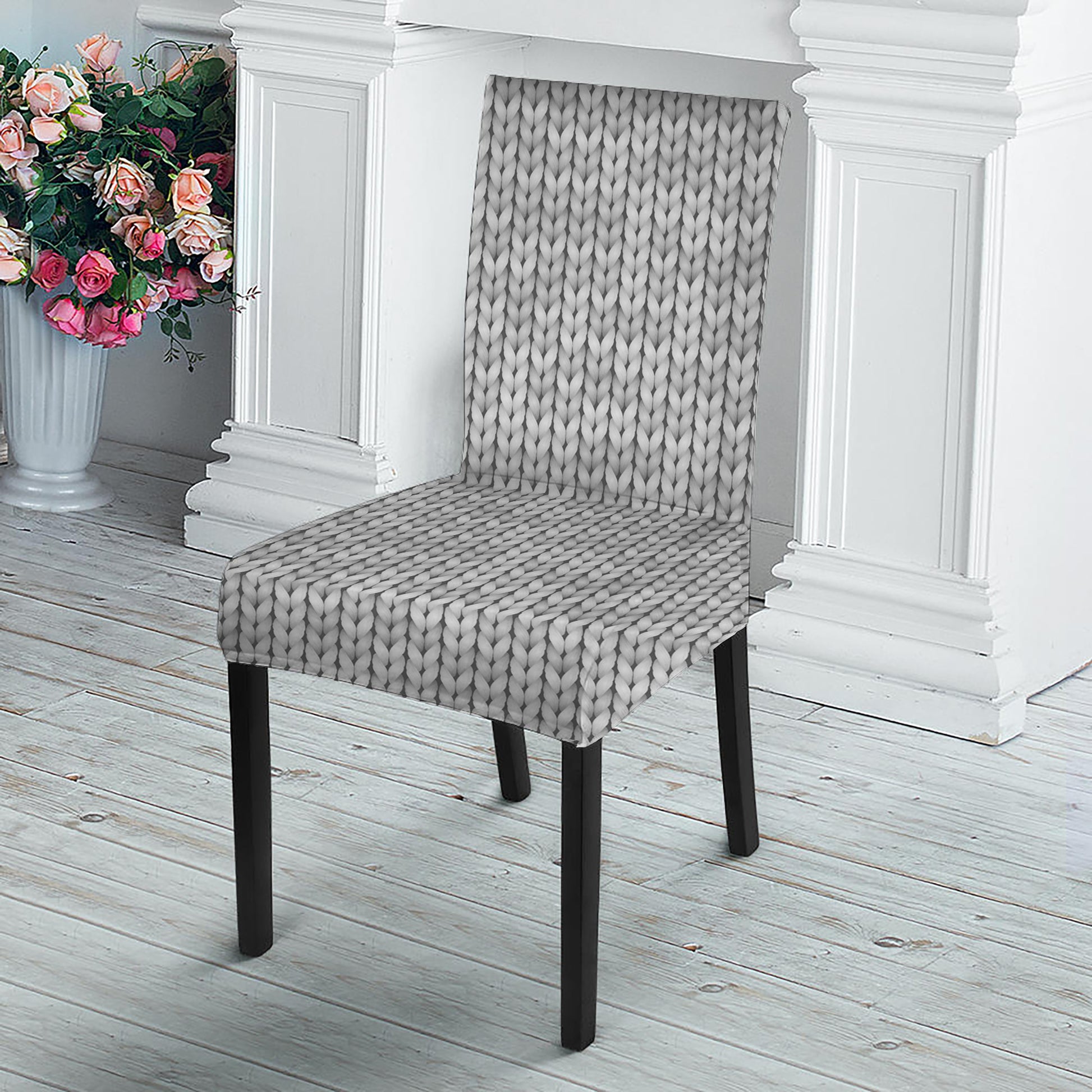 Grey Knitted Pattern Print Dining Chair Slipcover