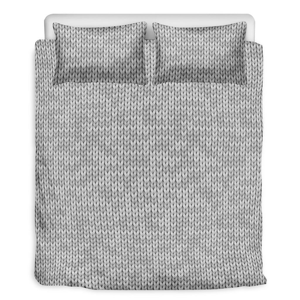 Grey Knitted Pattern Print Duvet Cover Bedding Set