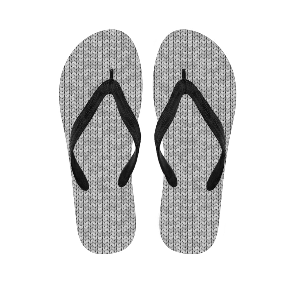 Grey Knitted Pattern Print Flip Flops