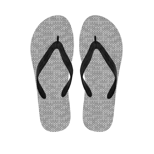 Grey Knitted Pattern Print Flip Flops