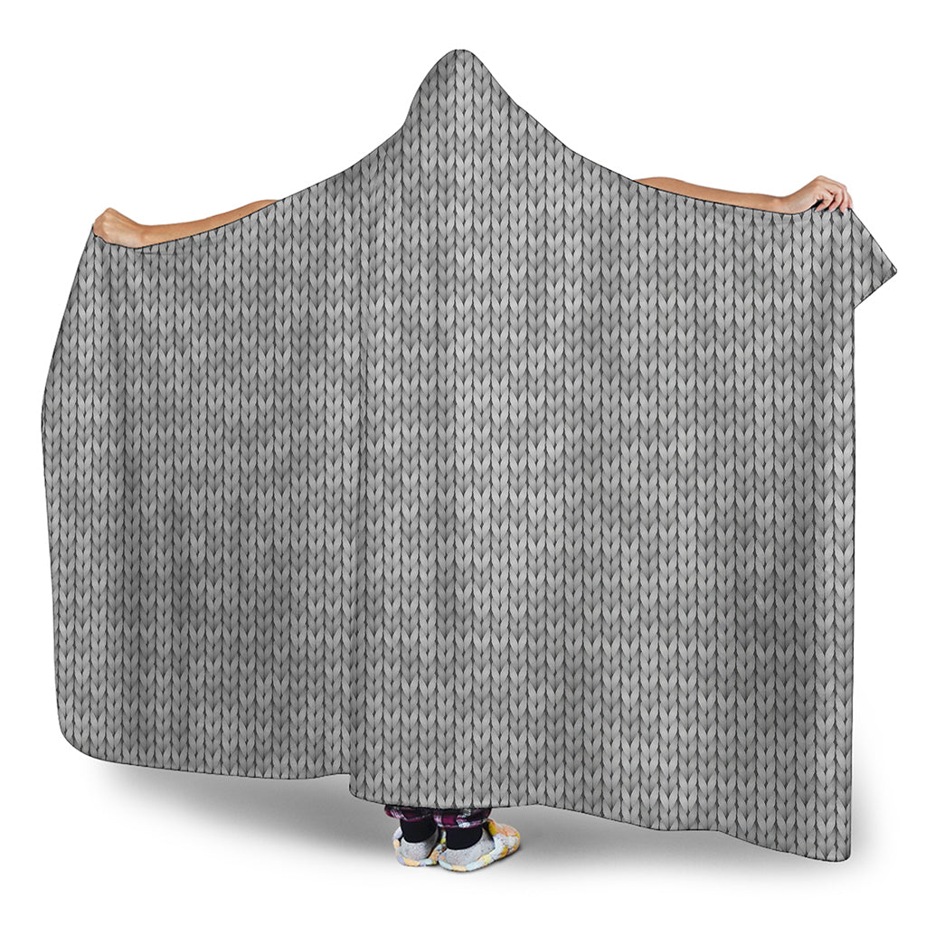 Grey Knitted Pattern Print Hooded Blanket