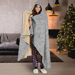 Grey Knitted Pattern Print Hooded Blanket