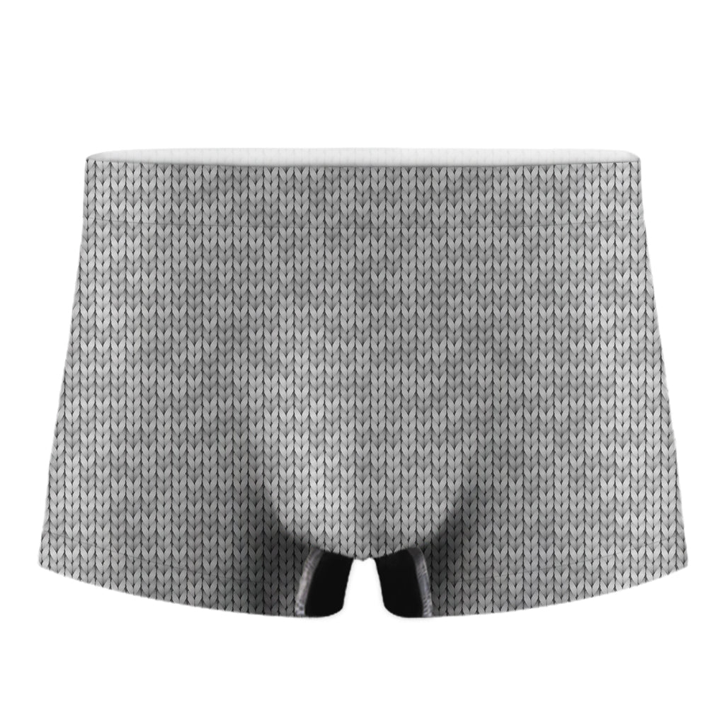 Grey Knitted Pattern Print Men's Boxer Briefs