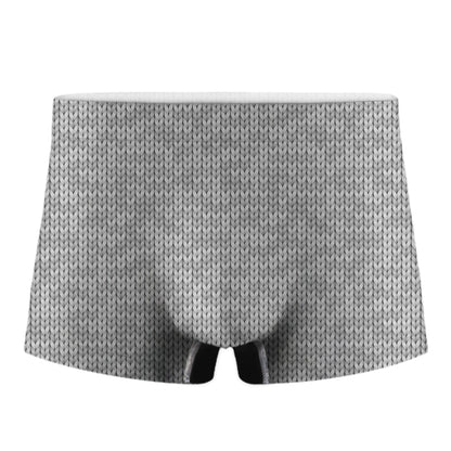 Grey Knitted Pattern Print Men's Boxer Briefs