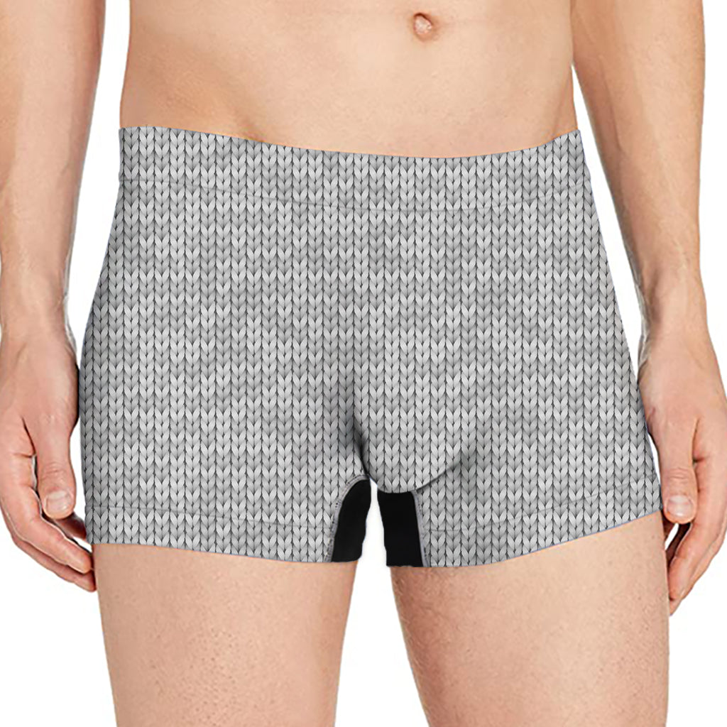 Grey Knitted Pattern Print Men's Boxer Briefs