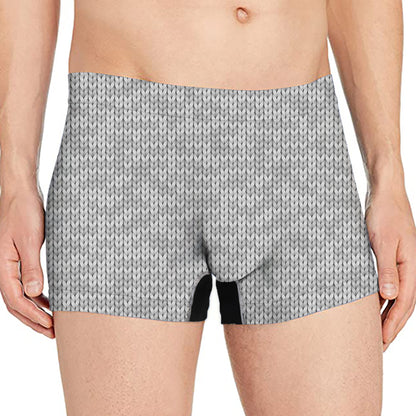 Grey Knitted Pattern Print Men's Boxer Briefs