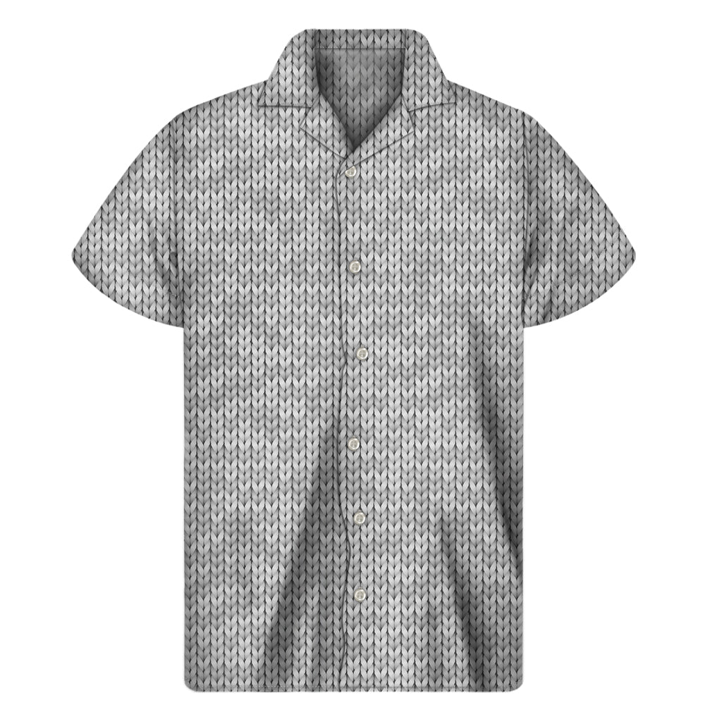 Grey Knitted Pattern Print Men's Short Sleeve Shirt