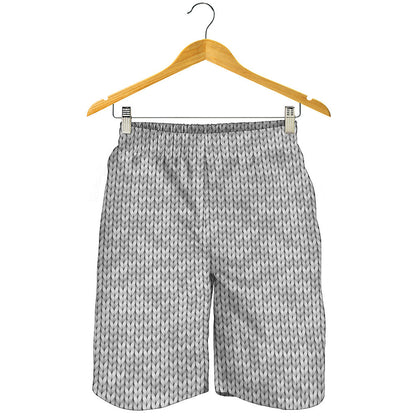 Grey Knitted Pattern Print Men's Shorts