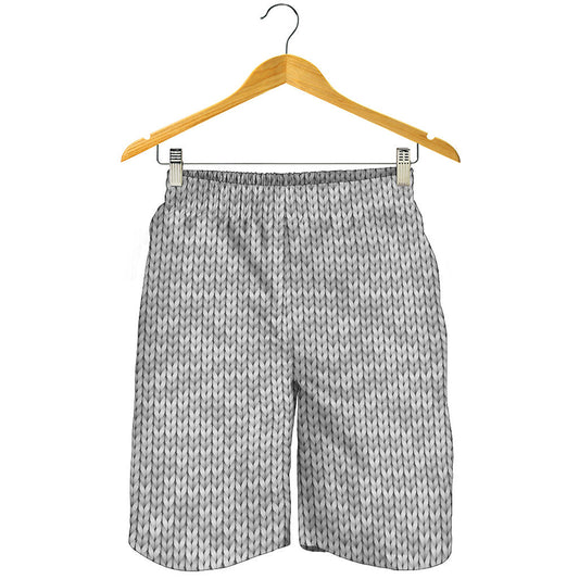 Grey Knitted Pattern Print Men's Shorts