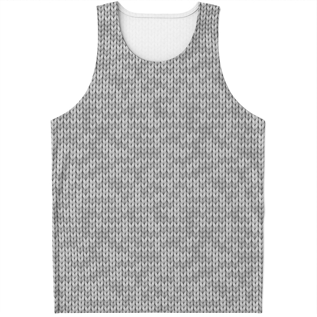 Grey Knitted Pattern Print Men's Tank Top