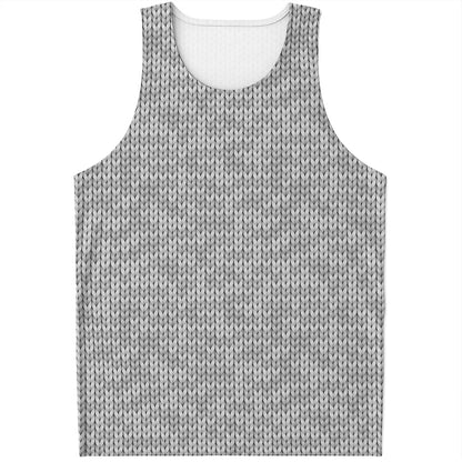 Grey Knitted Pattern Print Men's Tank Top