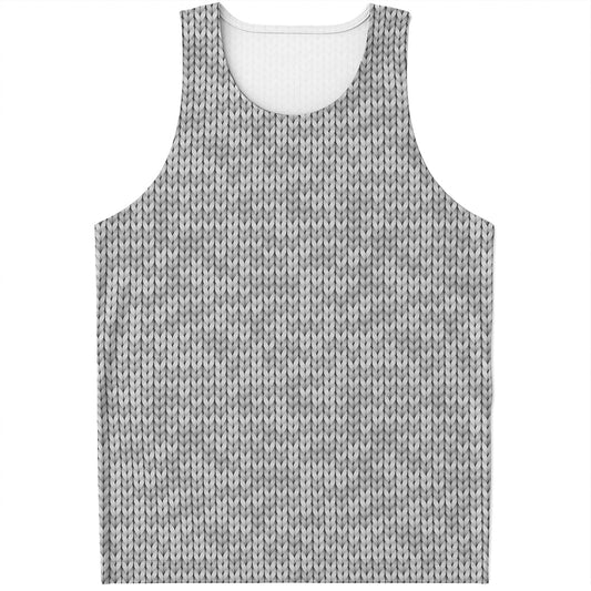 Grey Knitted Pattern Print Men's Tank Top