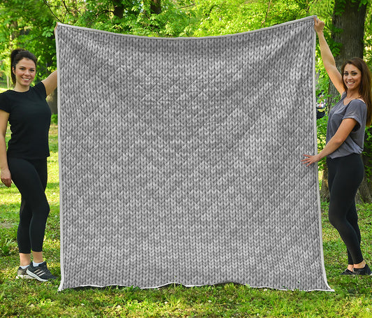 Grey Knitted Pattern Print Quilt