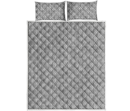 Grey Knitted Pattern Print Quilt Bed Set