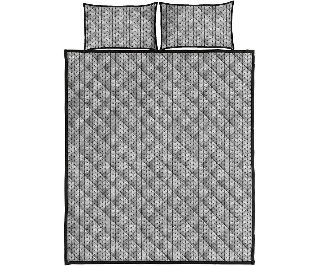 Grey Knitted Pattern Print Quilt Bed Set