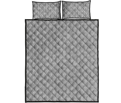 Grey Knitted Pattern Print Quilt Bed Set