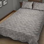 Grey Knitted Pattern Print Quilt Bed Set