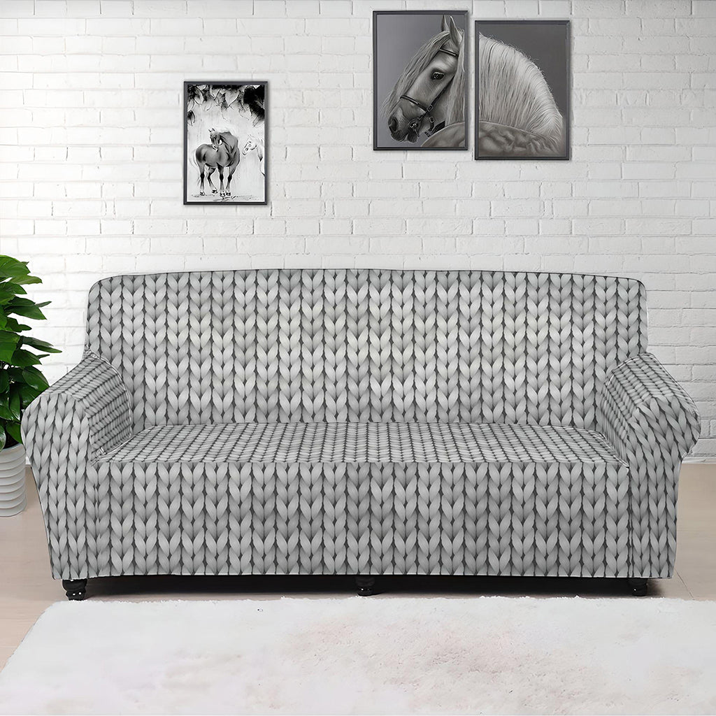 Grey Knitted Pattern Print Sofa Cover