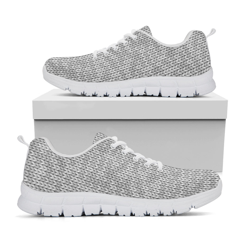 Grey Knitted Pattern Print White Sneakers