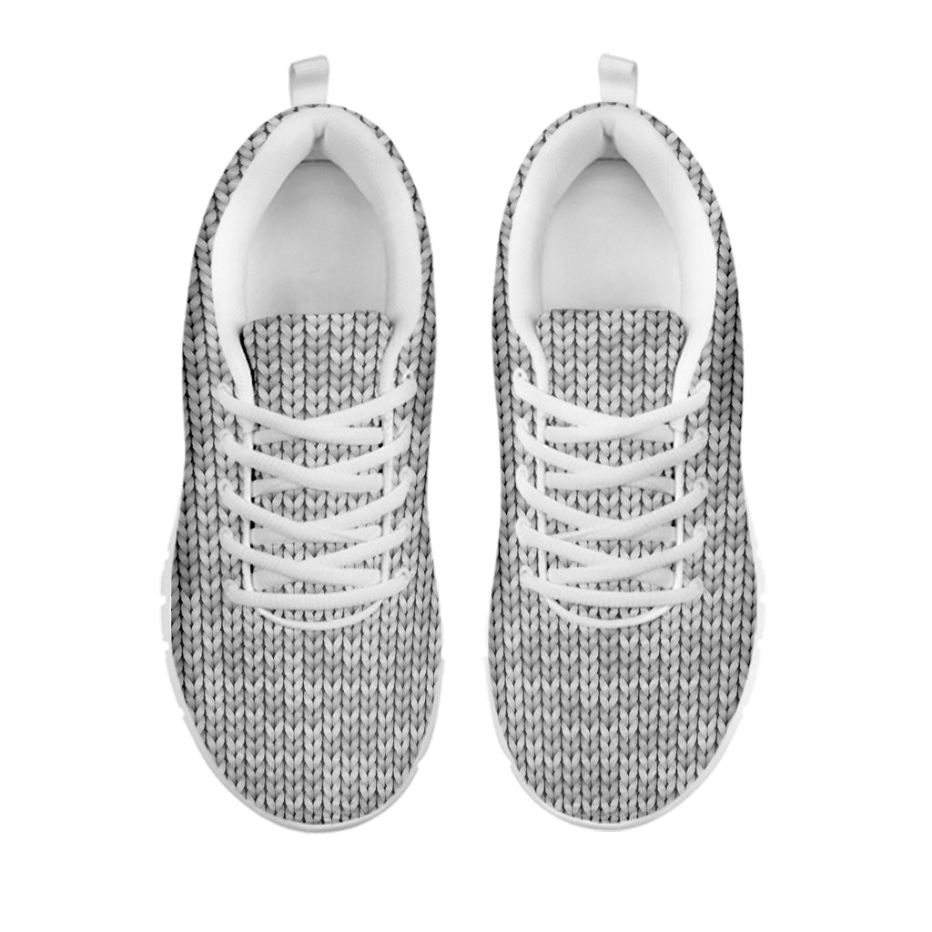 Grey Knitted Pattern Print White Sneakers
