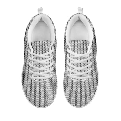 Grey Knitted Pattern Print White Sneakers