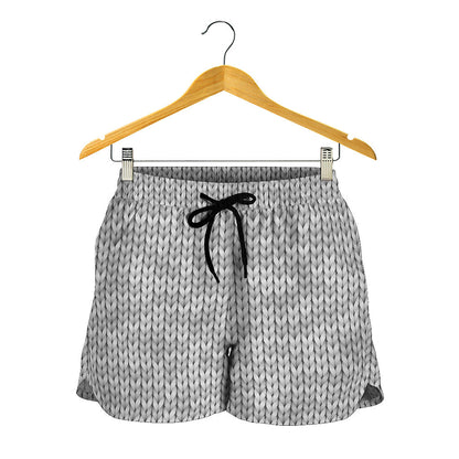 Grey Knitted Pattern Print Women's Shorts