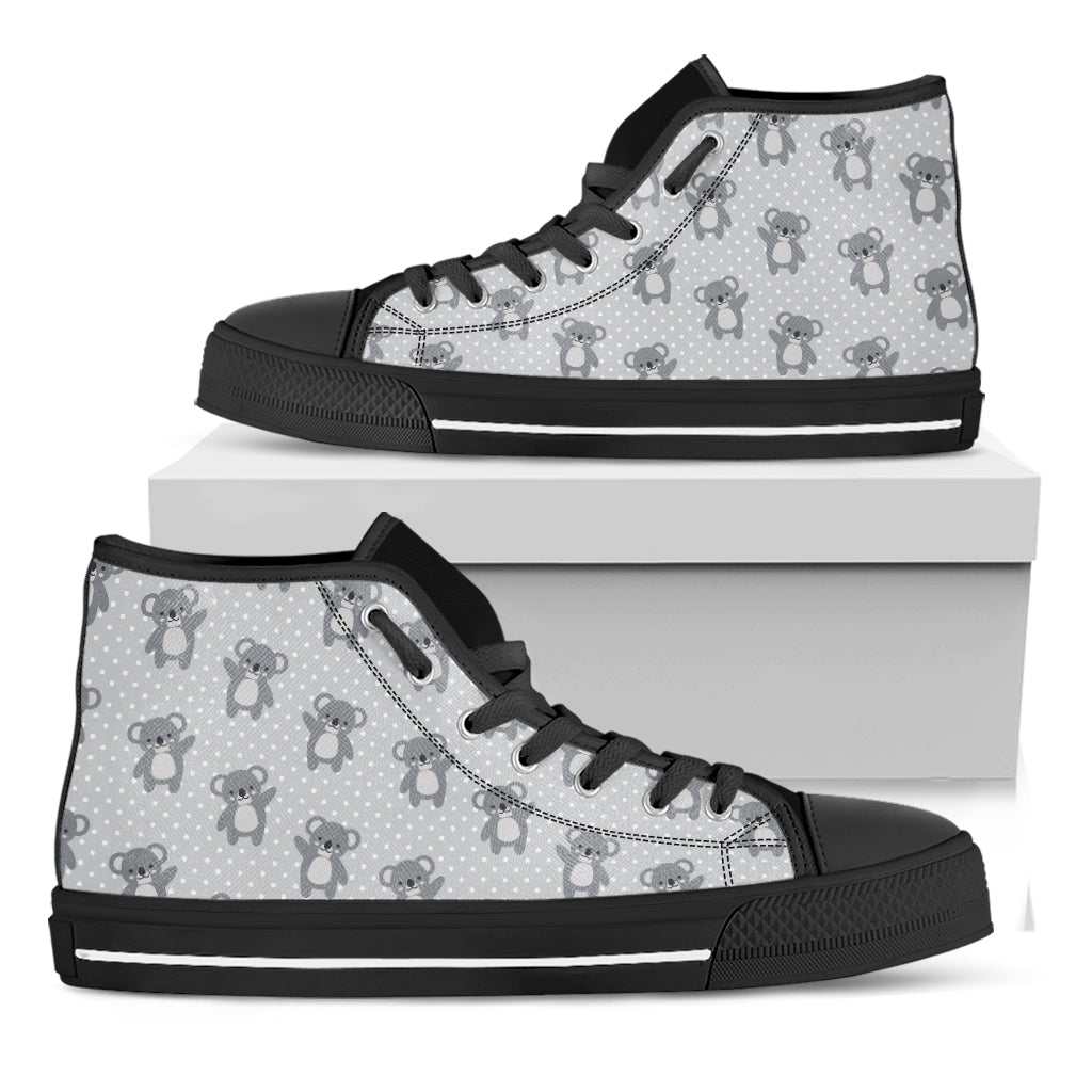 Grey Koala Pattern Print Black High Top Shoes