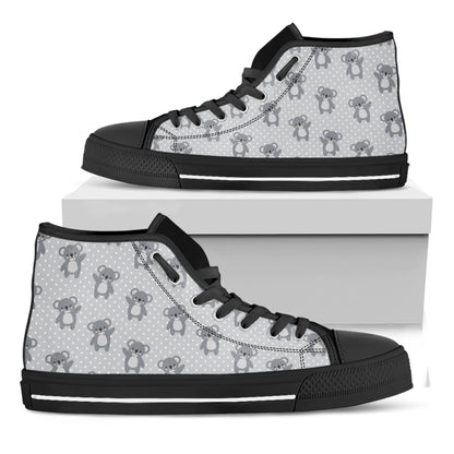 Grey Koala Pattern Print Black High Top Shoes
