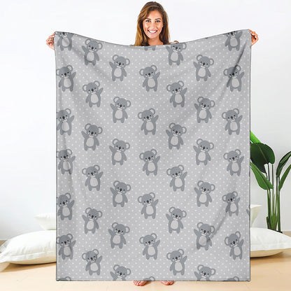 Grey Koala Pattern Print Blanket