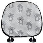 Grey Koala Pattern Print Car Headrest Covers