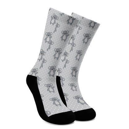 Grey Koala Pattern Print Crew Socks