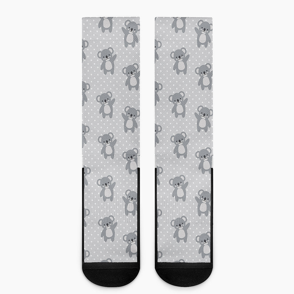 Grey Koala Pattern Print Crew Socks