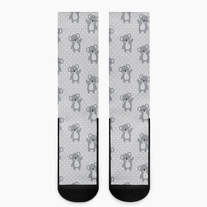 Grey Koala Pattern Print Crew Socks