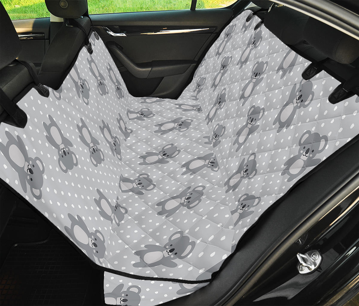 Grey Koala Pattern Print Pet Car Back Seat Cover